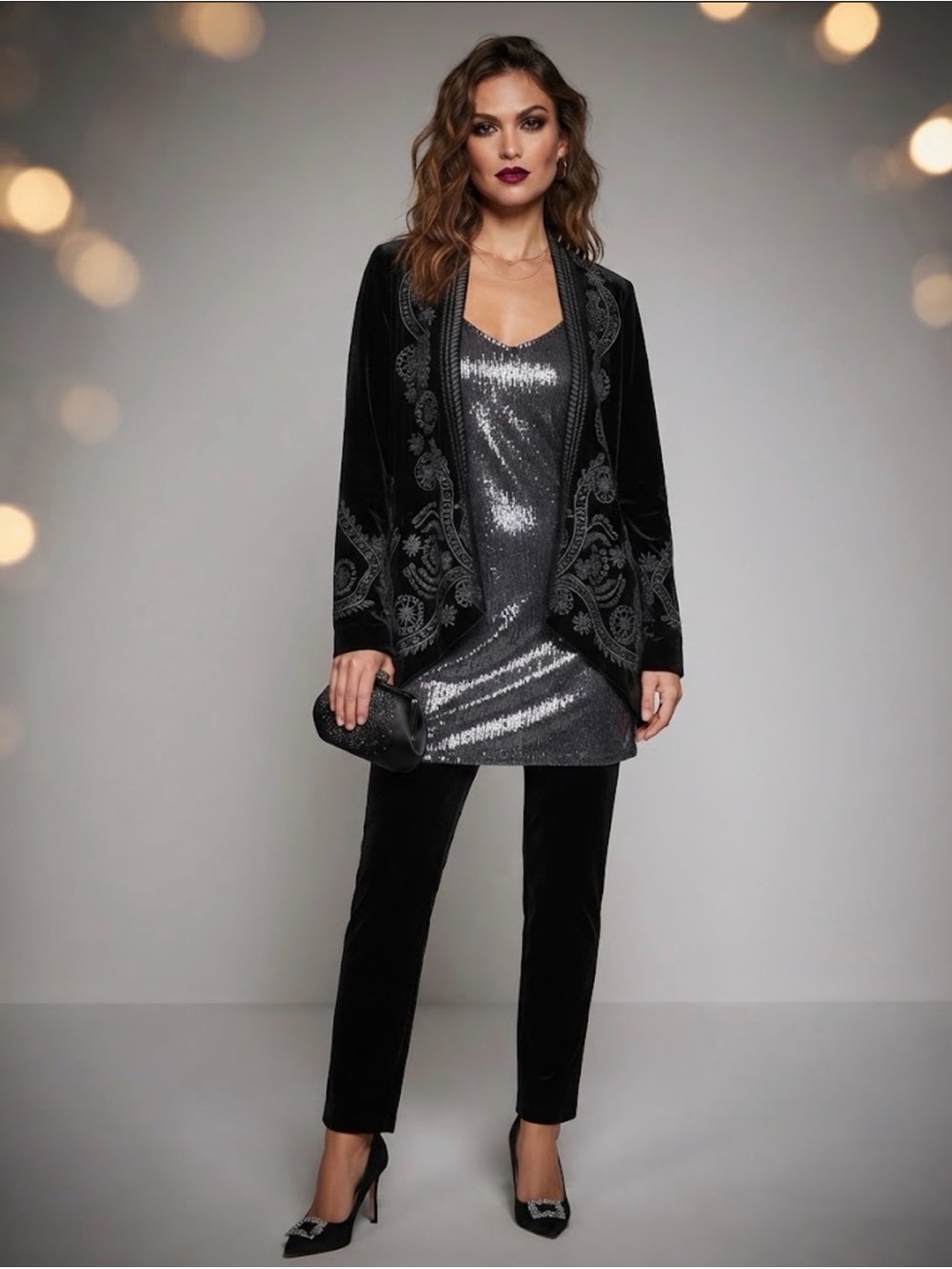 Johnny Was Black Embroidered Velvet Open-Front Blazer Kimono Jacket Cardigan  XS